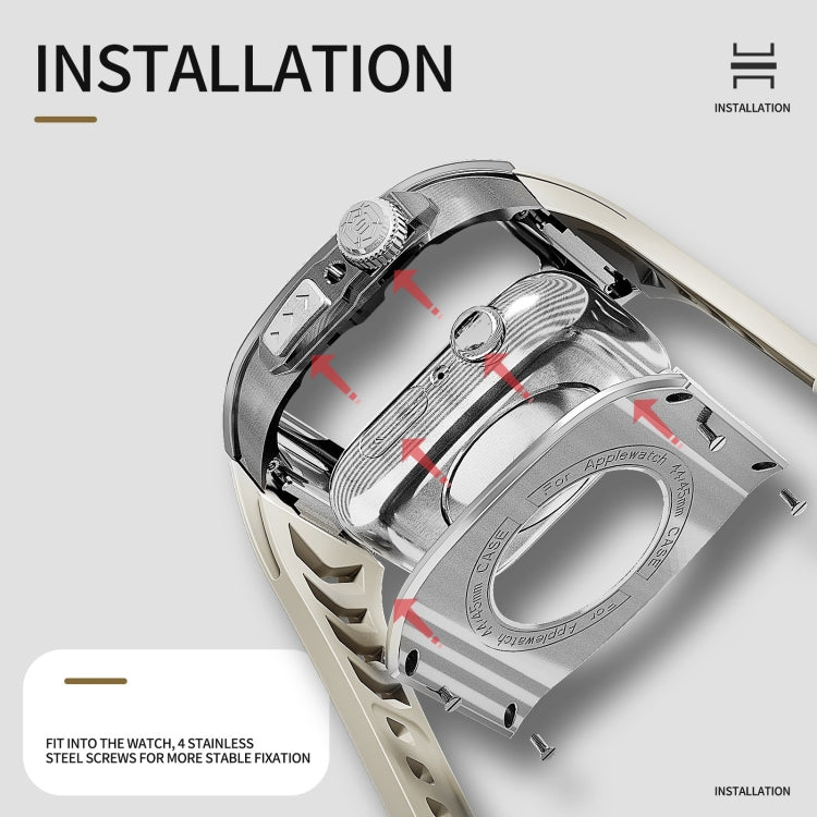 For Apple Watch 44mm / 45mm RedPepper Armor Metal Case Integrated Silicone Watch Band(Sliver White) by RedPepper