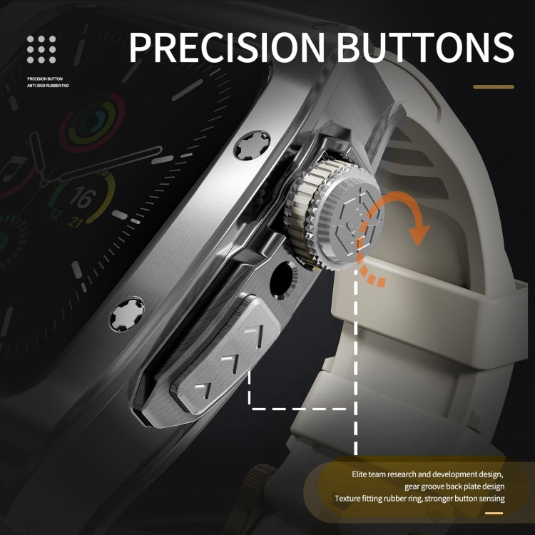 For Apple Watch 44mm / 45mm RedPepper Armor Metal Case Integrated Silicone Watch Band(Sliver White) by RedPepper