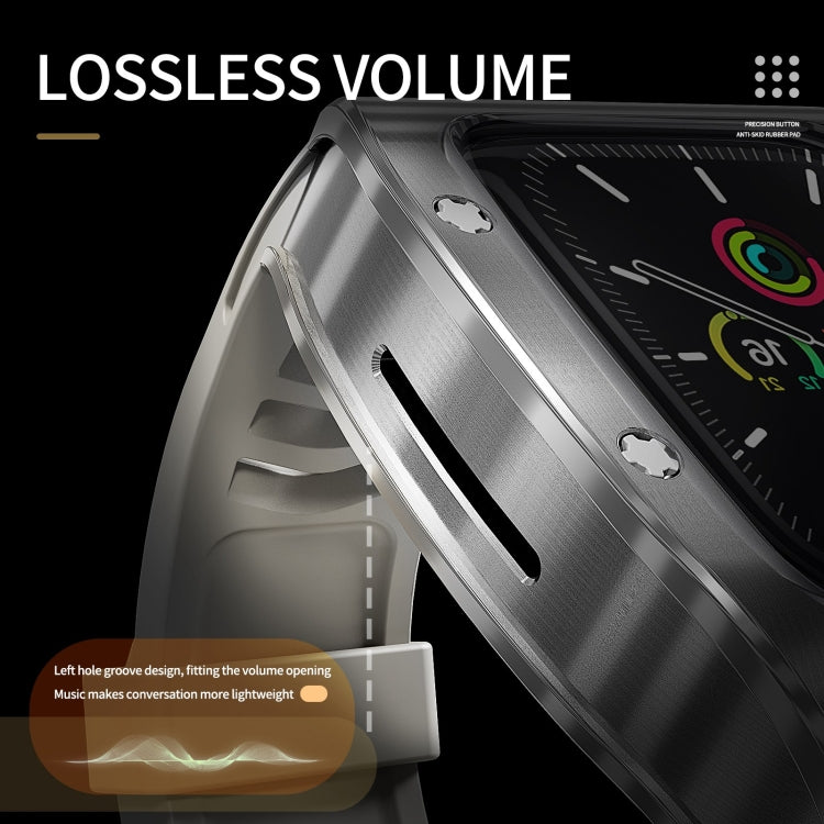 For Apple Watch 44mm / 45mm RedPepper Armor Metal Case Integrated Silicone Watch Band(Sliver White) by RedPepper