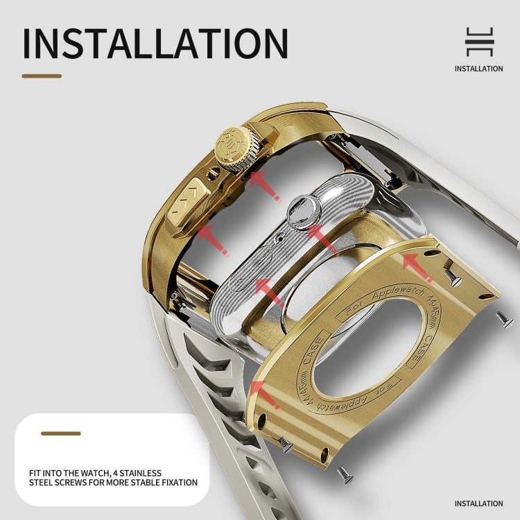 For Apple Watch 44mm / 45mm RedPepper Armor Metal Case Integrated Silicone Watch Band(Gold White) by RedPepper