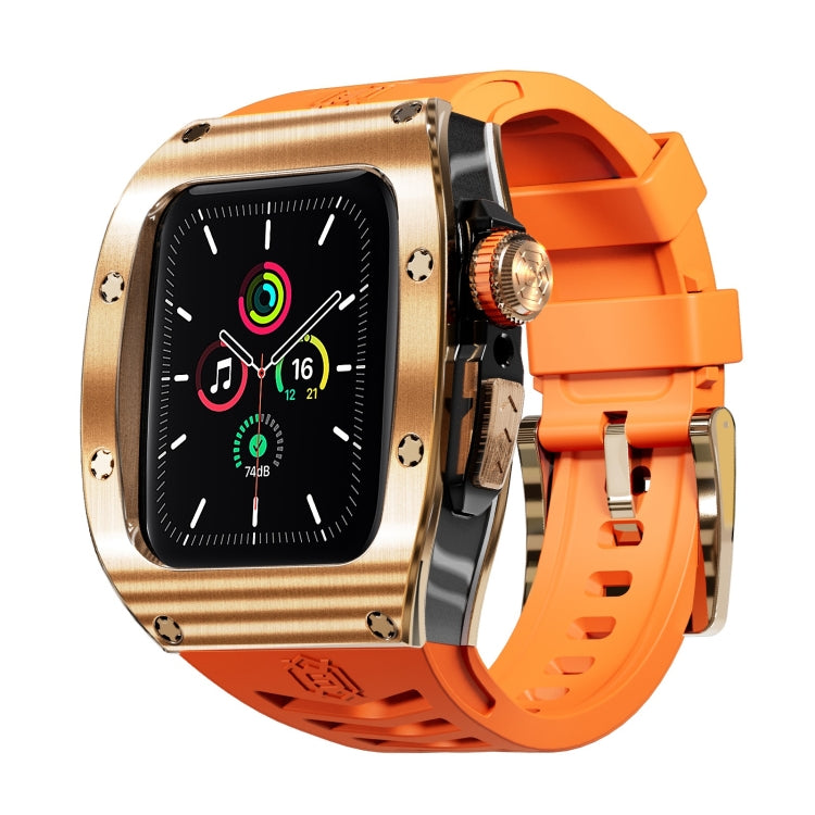For Apple Watch 44mm / 45mm RedPepper Armor Metal Case Integrated Silicone Watch Band(Rose Gold Orange) by RedPepper