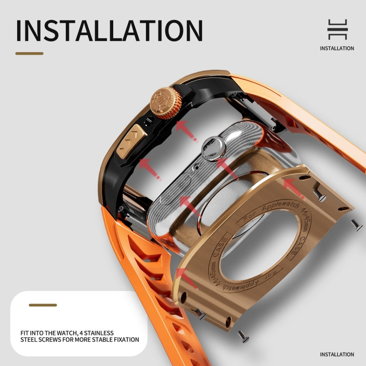 For Apple Watch 44mm / 45mm RedPepper Armor Metal Case Integrated Silicone Watch Band(Rose Gold Orange) by RedPepper