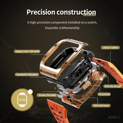 For Apple Watch 44mm / 45mm RedPepper Armor Metal Case Integrated Silicone Watch Band(Rose Gold Orange) by RedPepper