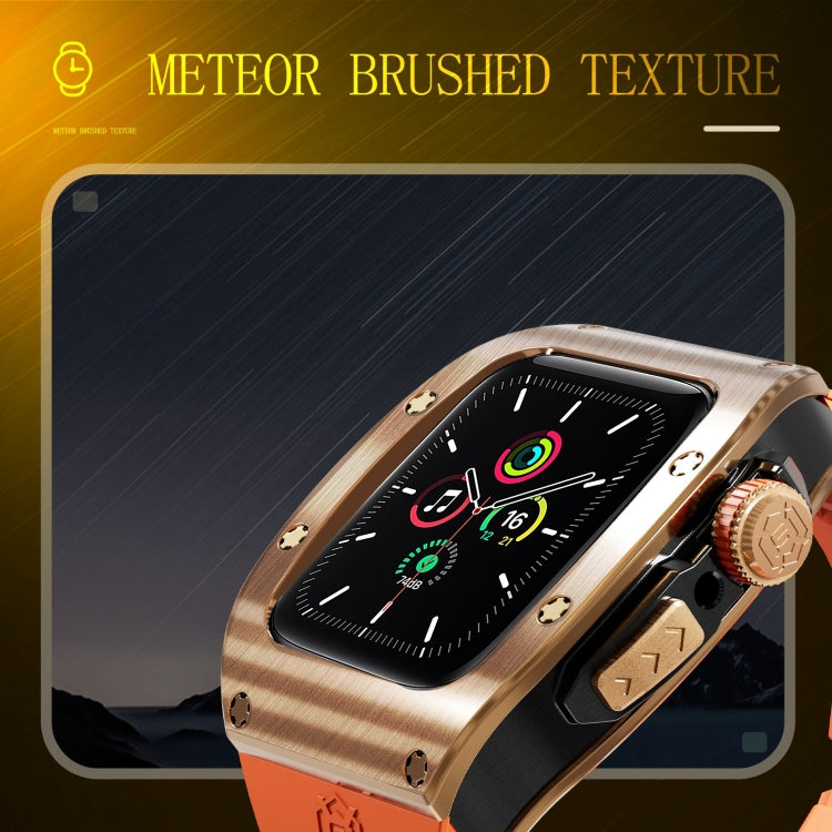 For Apple Watch 44mm / 45mm RedPepper Armor Metal Case Integrated Silicone Watch Band(Rose Gold Orange) by RedPepper