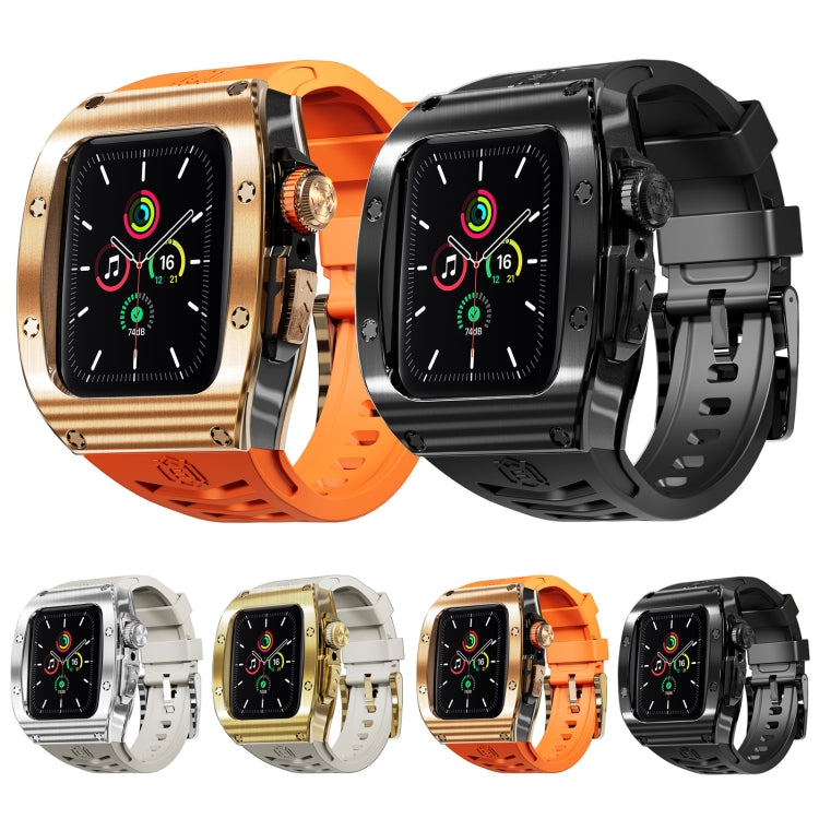 For Apple Watch 44mm / 45mm RedPepper Armor Metal Case Integrated Silicone Watch Band(Rose Gold Orange) by RedPepper