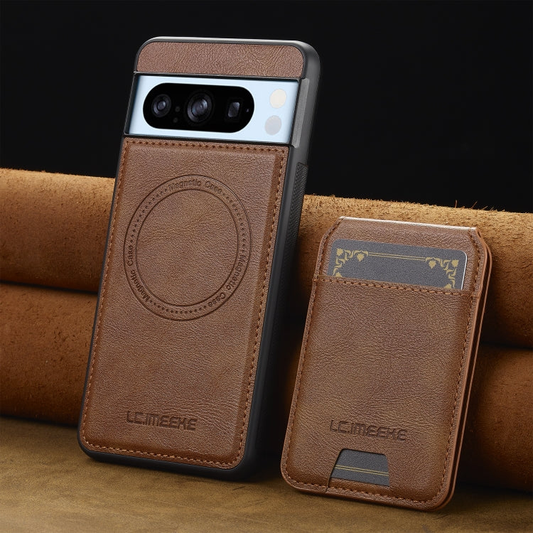 For Google Pixel 8 Pro LC.IMEEKE L3 Series Detachable RFID Card Bag Magsafe Phone Case(Brown) by LC.IMEEKE