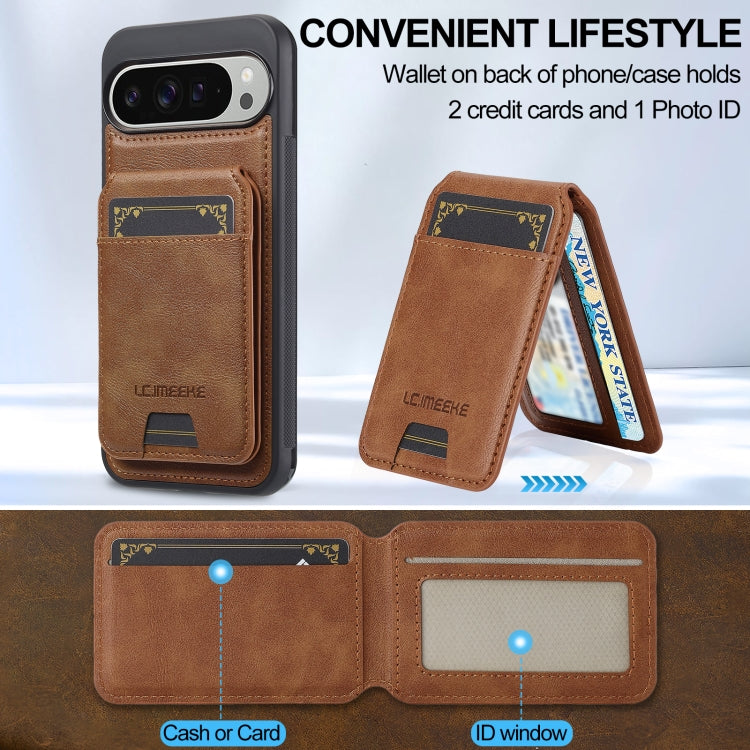For Google Pixel 9 / 9 Pro LC.IMEEKE L3 Series Detachable RFID Card Bag Magsafe Phone Case(Brown) by LC.IMEEKE