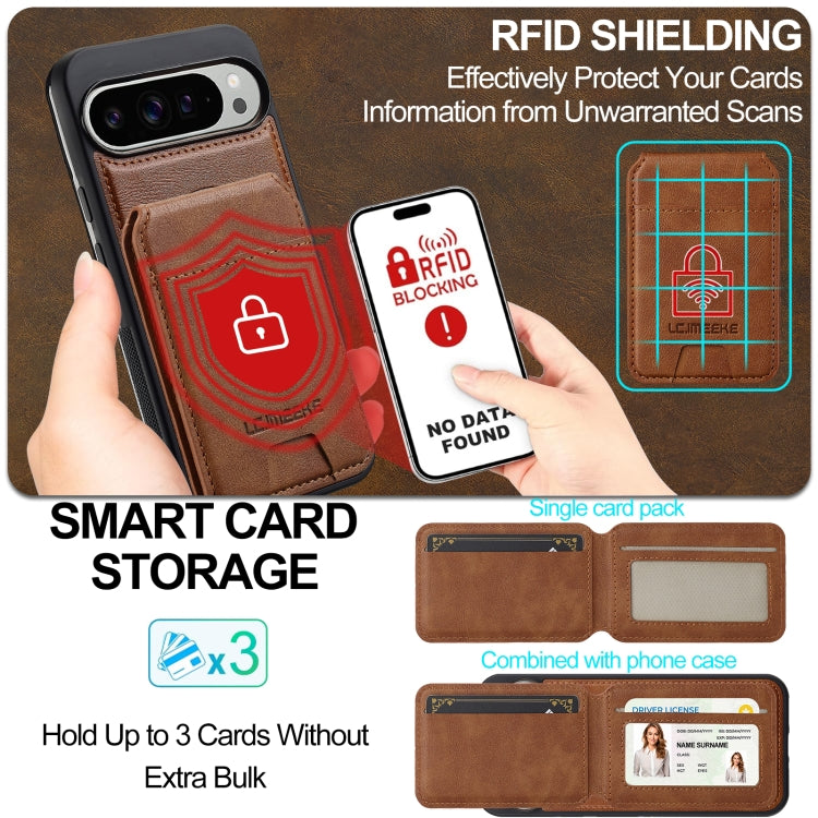 For Google Pixel 9 / 9 Pro LC.IMEEKE L3 Series Detachable RFID Card Bag Magsafe Phone Case(Brown) by LC.IMEEKE