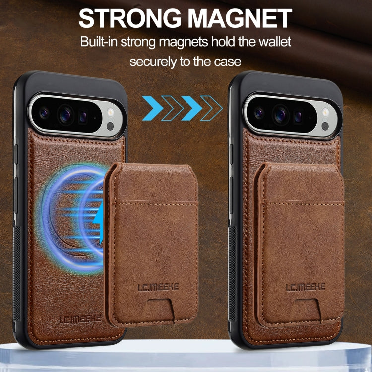 For Google Pixel 9 / 9 Pro LC.IMEEKE L3 Series Detachable RFID Card Bag Magsafe Phone Case(Brown) by LC.IMEEKE