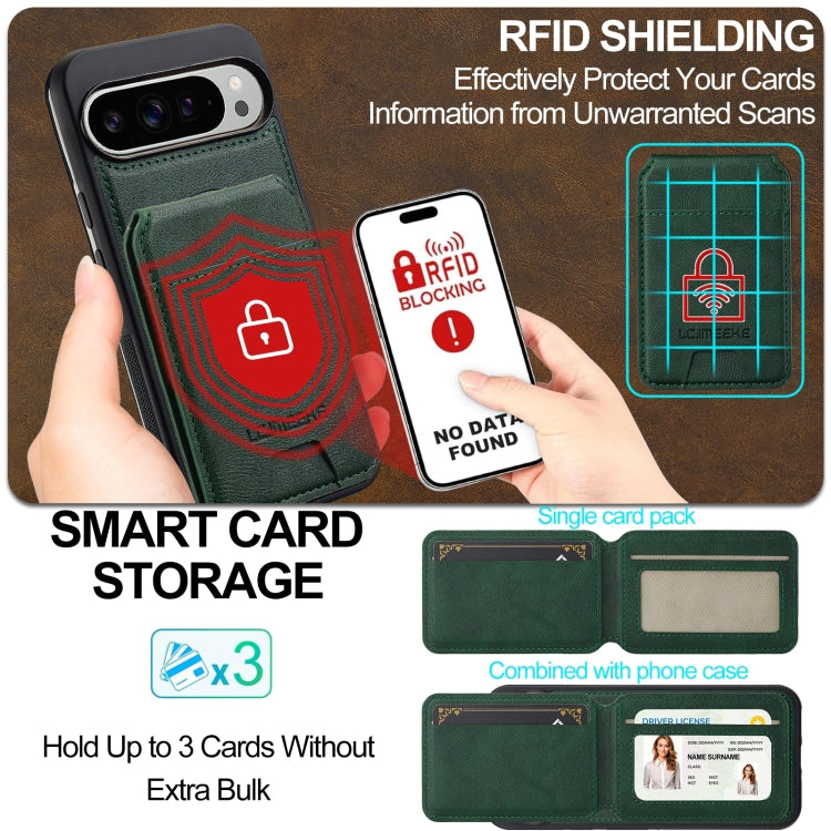 For Google Pixel 9 / 9 Pro LC.IMEEKE L3 Series Detachable RFID Card Bag Magsafe Phone Case(Green) by LC.IMEEKE