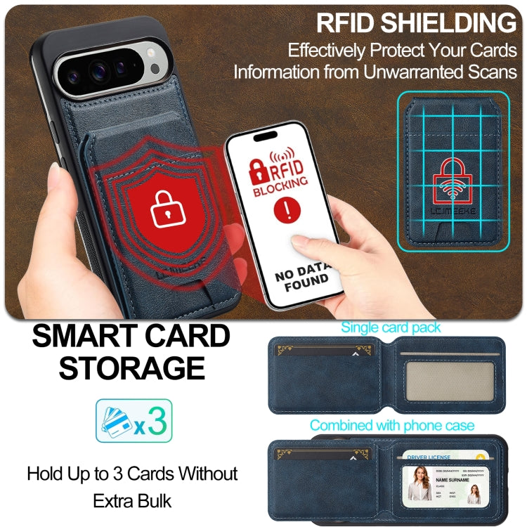 For Google Pixel 9 Pro XL LC.IMEEKE L3 Series Detachable RFID Card Bag Magsafe Phone Case(Blue) by LC.IMEEKE