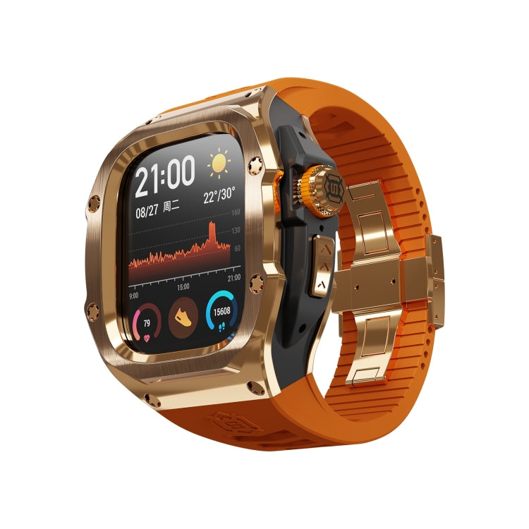 For Apple Watch Ultra 3 / 2 / 1 49mm RedPepper Armor Metal Case Integrated Silicone Watch Band(Rose Gold Black Orange) by RedPepper