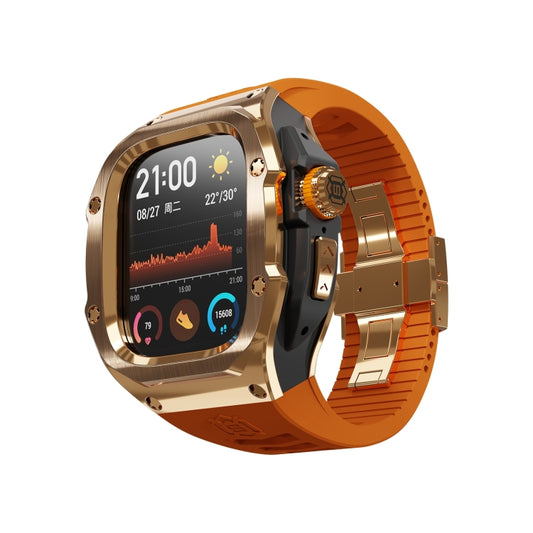 For Apple Watch Ultra 3 / 2 / 1 49mm RedPepper Armor Metal Case Integrated Silicone Watch Band(Rose Gold Black Orange) by RedPepper