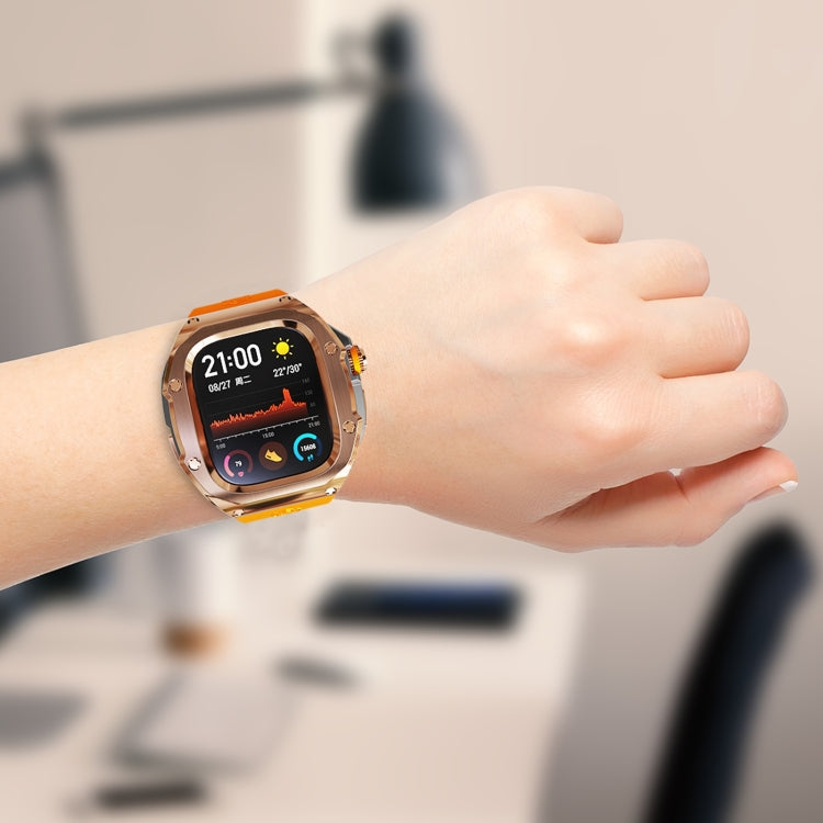 For Apple Watch Ultra 3 / 2 / 1 49mm RedPepper Armor Metal Case Integrated Silicone Watch Band(Rose Gold Black Orange) by RedPepper