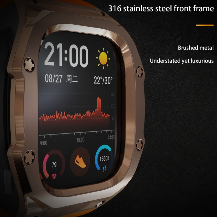 For Apple Watch Ultra 3 / 2 / 1 49mm RedPepper Armor Metal Case Integrated Silicone Watch Band(Rose Gold Black Orange) by RedPepper