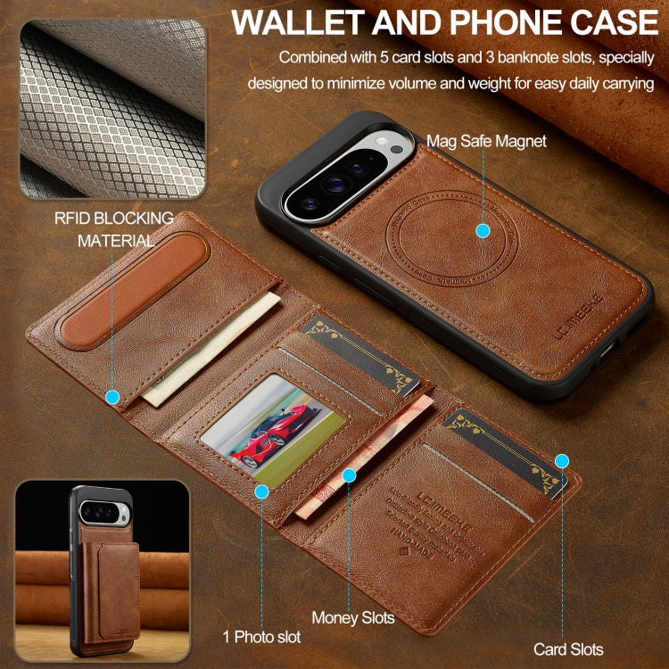 For Google Pixel 9 Pro XL LC.IMEEKE L5 Series Detachable RFID Card Bag Magsafe Phone Case(Brown) by LC.IMEEKE