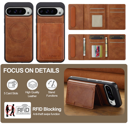 For Google Pixel 9 Pro XL LC.IMEEKE L5 Series Detachable RFID Card Bag Magsafe Phone Case(Brown) by LC.IMEEKE