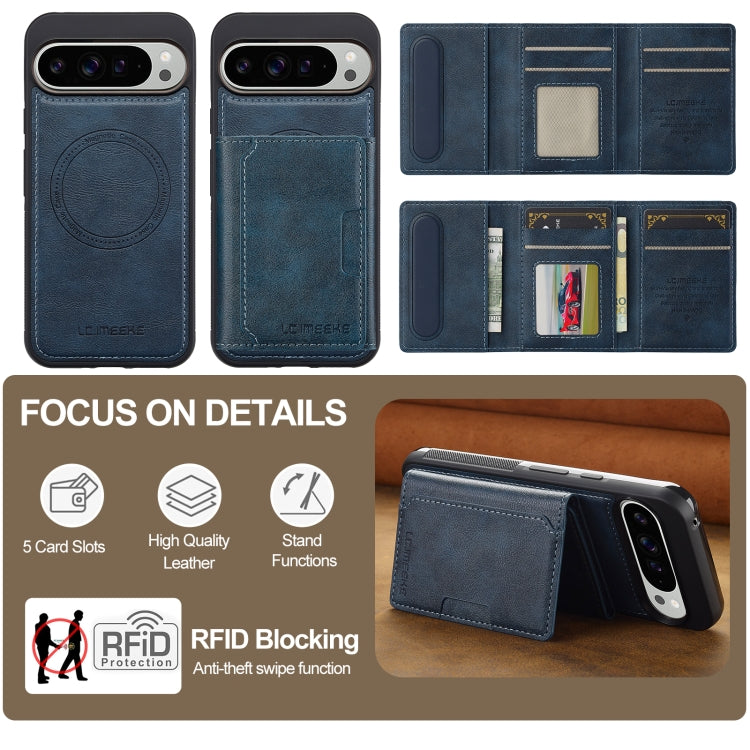 For Google Pixel 9 / 9 Pro LC.IMEEKE L5 Series Detachable RFID Card Bag Magsafe Phone Case(Blue) by LC.IMEEKE