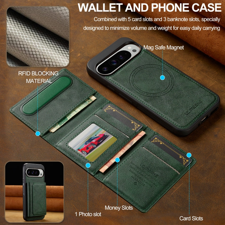 For Google Pixel 9 / 9 Pro LC.IMEEKE L5 Series Detachable RFID Card Bag Magsafe Phone Case(Green) by LC.IMEEKE