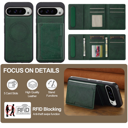 For Google Pixel 9 / 9 Pro LC.IMEEKE L5 Series Detachable RFID Card Bag Magsafe Phone Case(Green) by LC.IMEEKE