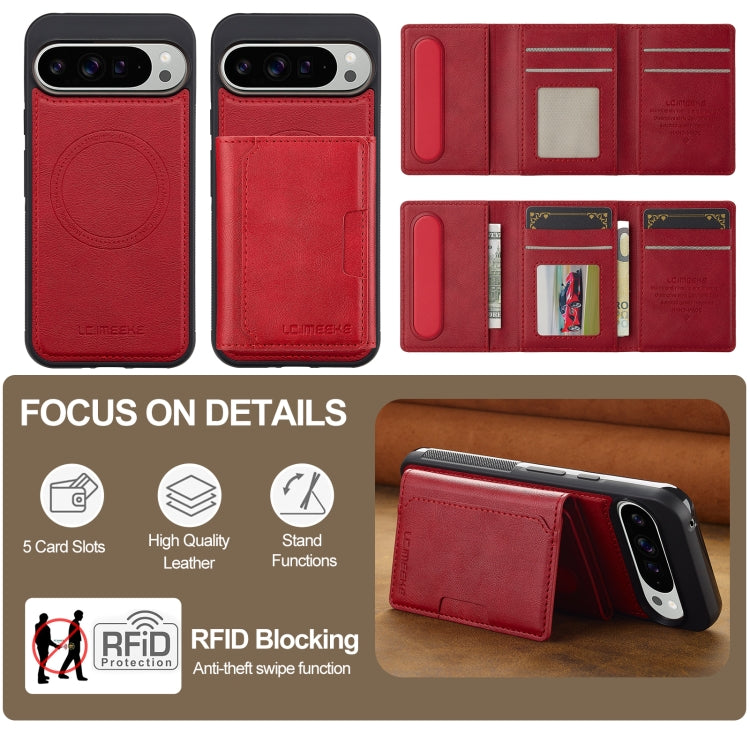 For Google Pixel 9 / 9 Pro LC.IMEEKE L5 Series Detachable RFID Card Bag Magsafe Phone Case(Red) by LC.IMEEKE