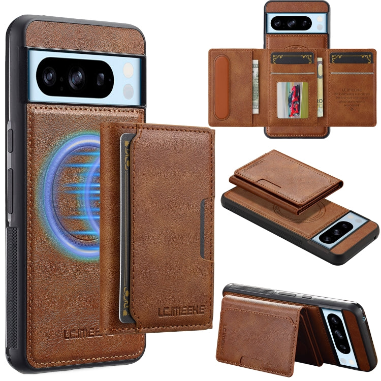 For Google Pixel 8 Pro LC.IMEEKE L5 Series Detachable RFID Card Bag Magsafe Phone Case(Brown) by LC.IMEEKE