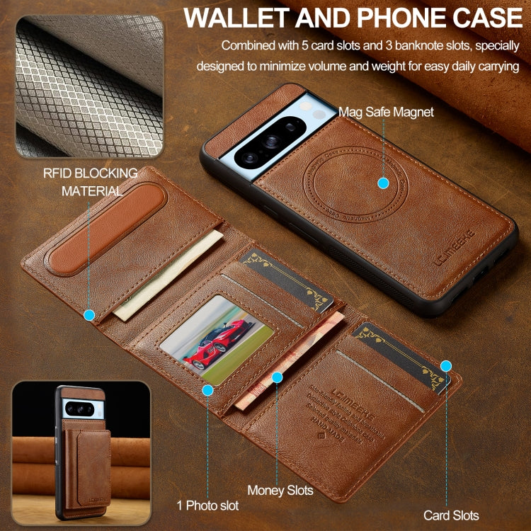 For Google Pixel 8 Pro LC.IMEEKE L5 Series Detachable RFID Card Bag Magsafe Phone Case(Brown) by LC.IMEEKE
