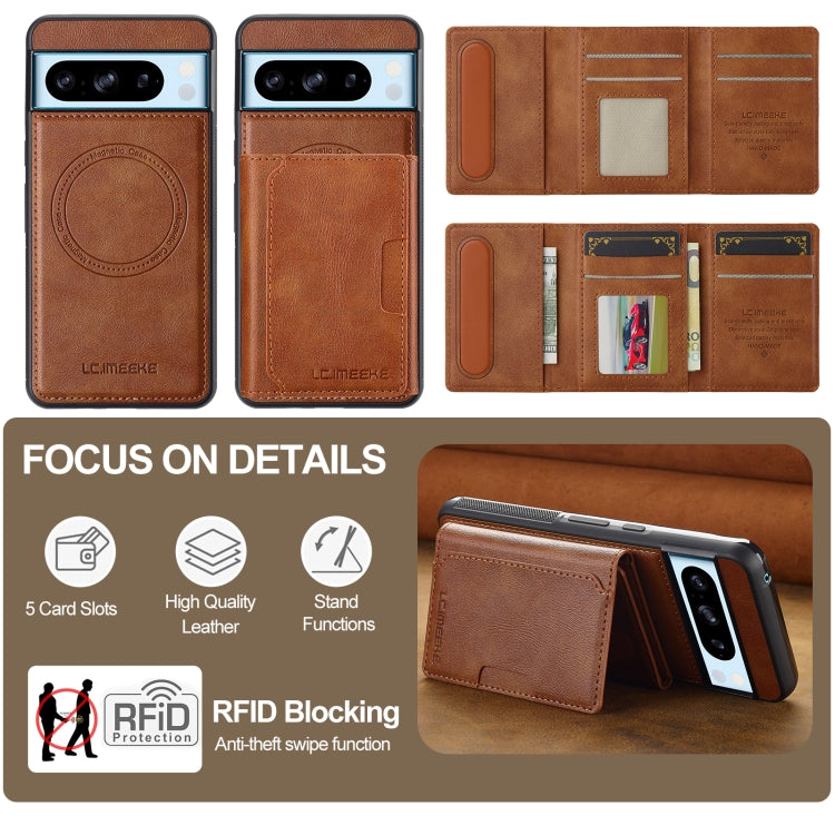 For Google Pixel 8 Pro LC.IMEEKE L5 Series Detachable RFID Card Bag Magsafe Phone Case(Brown) by LC.IMEEKE