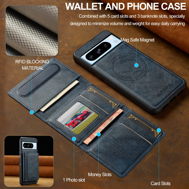 For Google Pixel 8 Pro LC.IMEEKE L5 Series Detachable RFID Card Bag Magsafe Phone Case(Blue) by LC.IMEEKE