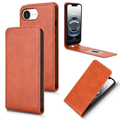 For iPhone 16e Magnetic Vertical Flip Leather Phone Case(Brown) by bashfashion