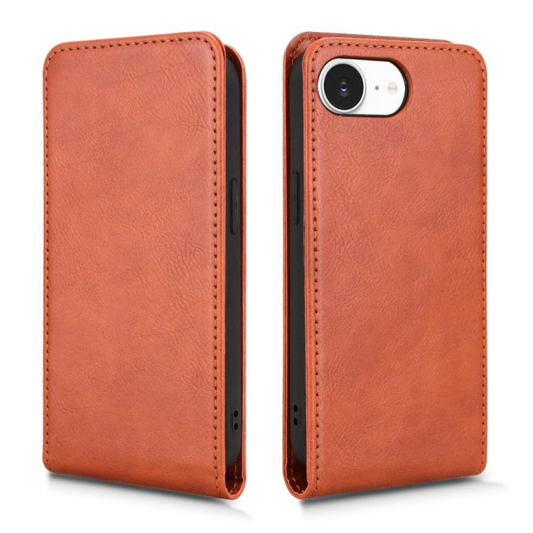 For iPhone 16e Magnetic Vertical Flip Leather Phone Case(Brown) by bashfashion