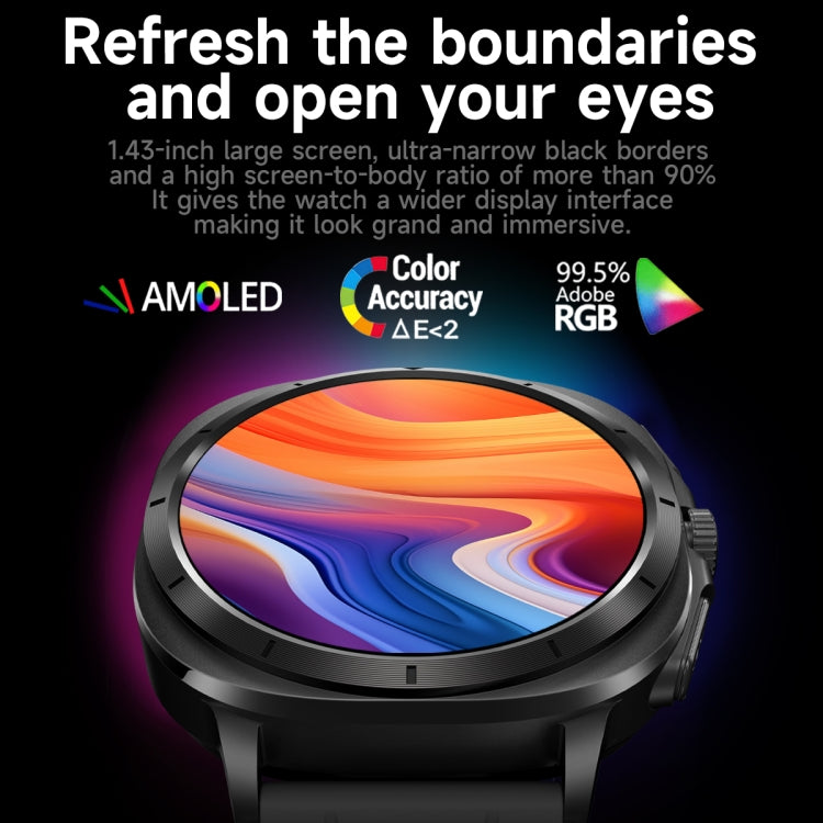 ET492 1.43 inch AMOLED Screen Silicone Strap Smart Watch Supports ECG/Blood Sugar Monitoring(Black) by bashfashion