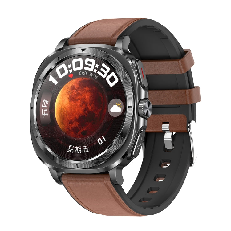 ET492 1.43 inch AMOLED Screen Leather Strap Smart Watch Supports ECG/Blood Sugar Monitoring(Brown) by bashfashion