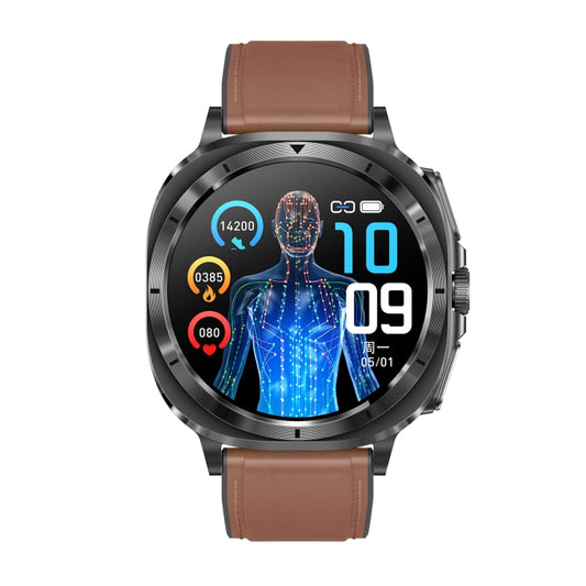 ET492 1.43 inch AMOLED Screen Leather Strap Smart Watch Supports ECG/Blood Sugar Monitoring(Brown) by bashfashion