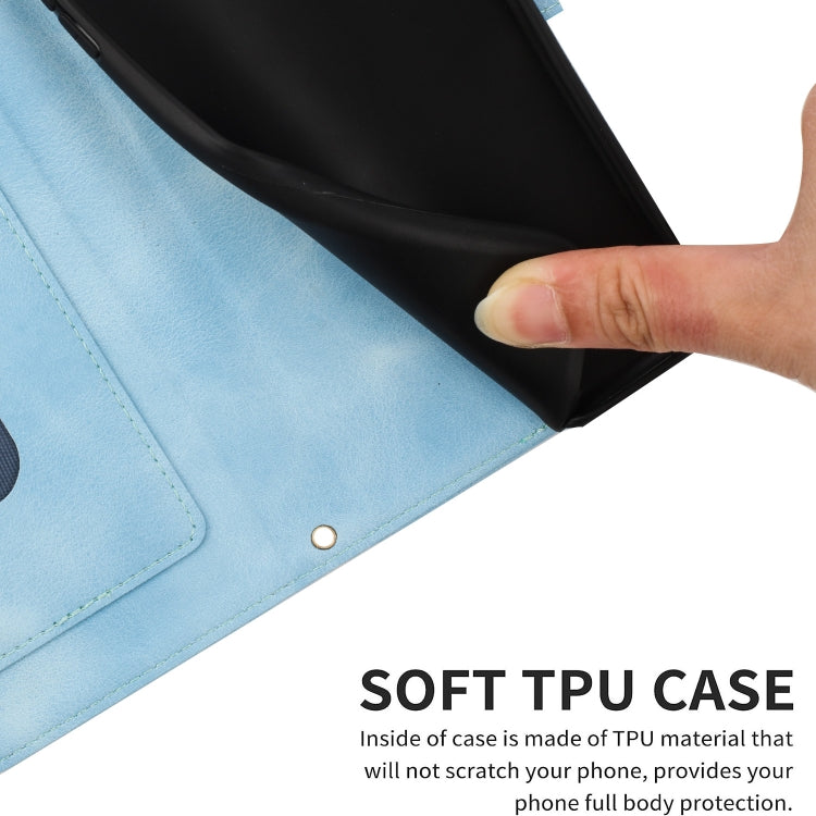 For iPhone 16e Floral Pattern Leather Phone Case with Lanyard(Light Blue) by bashfashion