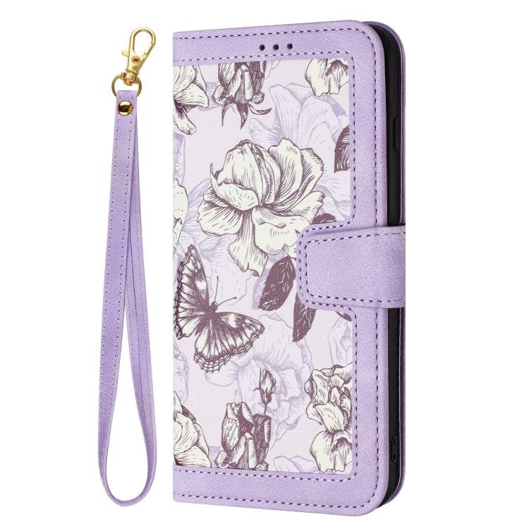 For iPhone 16e Floral Pattern Leather Phone Case with Lanyard(Light Purple) by bashfashion