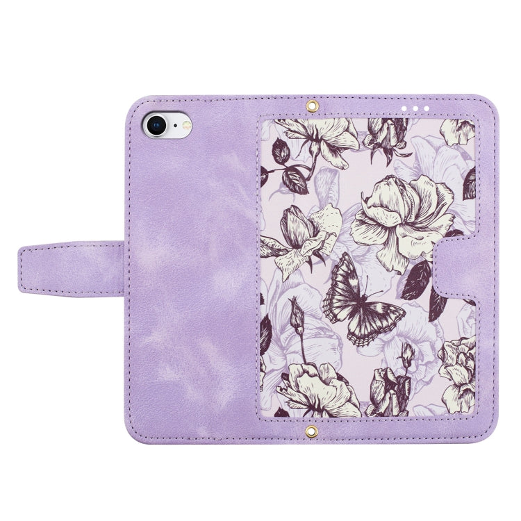 For iPhone 16e Floral Pattern Leather Phone Case with Lanyard(Light Purple) by bashfashion