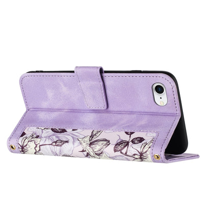For iPhone 16e Floral Pattern Leather Phone Case with Lanyard(Light Purple) by bashfashion