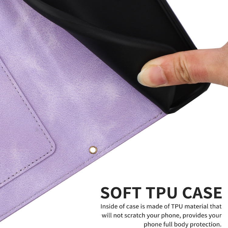 For iPhone 16e Floral Pattern Leather Phone Case with Lanyard(Light Purple) by bashfashion