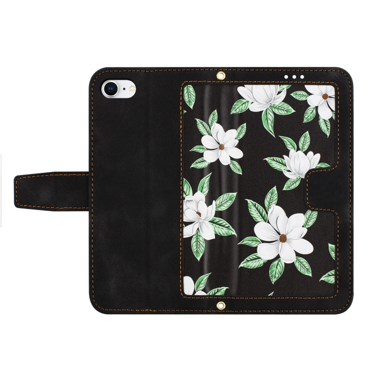For iPhone 16e Floral Pattern Leather Phone Case with Lanyard(Black) by bashfashion