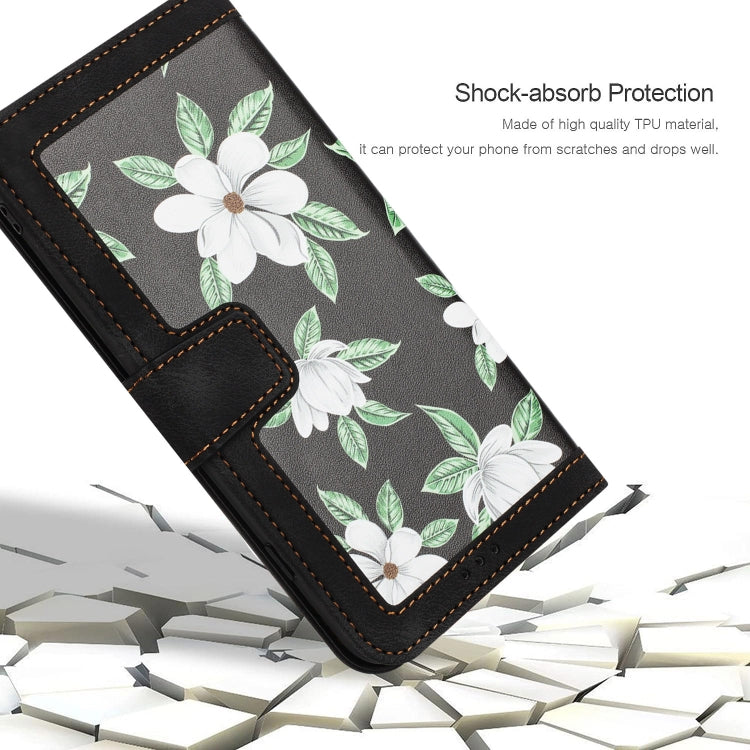 For iPhone 16e Floral Pattern Leather Phone Case with Lanyard(Black) by bashfashion