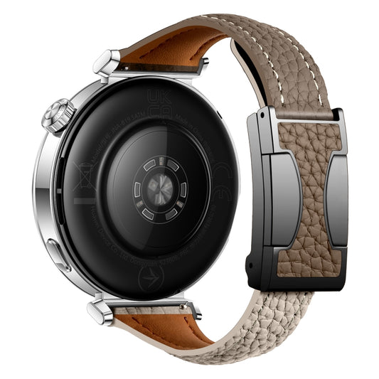 18mm Universal Slim Magnetic Buckle Genuine Leather Watch Band(Dark Brown Light Grey) by bashfashion