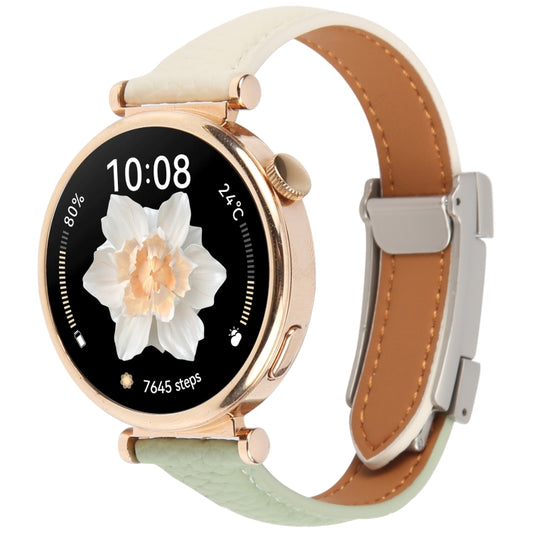 18mm Universal Slim Magnetic Buckle Genuine Leather Watch Band(Green Beige) by bashfashion