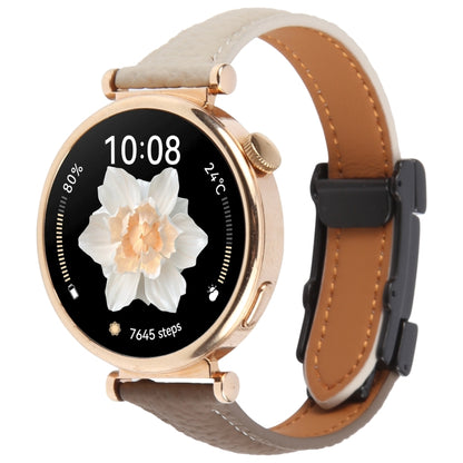 22mm Universal Slim Magnetic Buckle Genuine Leather Watch Band(Dark Brown Light Grey) by bashfashion