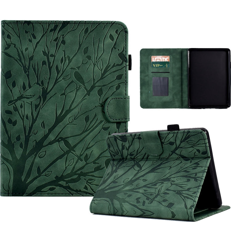For Amazon Kindle Paperwhite 12th 2024 Fortune Tree Pressure Flower Smart Leather Tablet Case(Green) by bashfashion