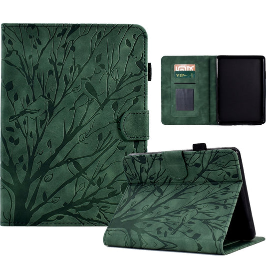 For Amazon Kindle Paperwhite 12th 2024 Fortune Tree Pressure Flower Smart Leather Tablet Case(Green) by bashfashion