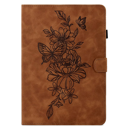 For Amazon Kindle Paperwhite 12th 2024 Peony Butterfly Embossed Leather Smart Tablet Case(Brown) by bashfashion