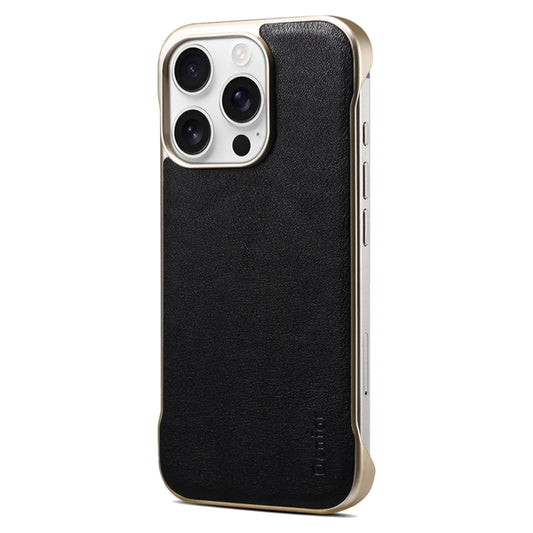 For iPhone 16 Pro Max Denior MagSafe Genuine Leather Calf Texture Phone Case(Black) by Denior