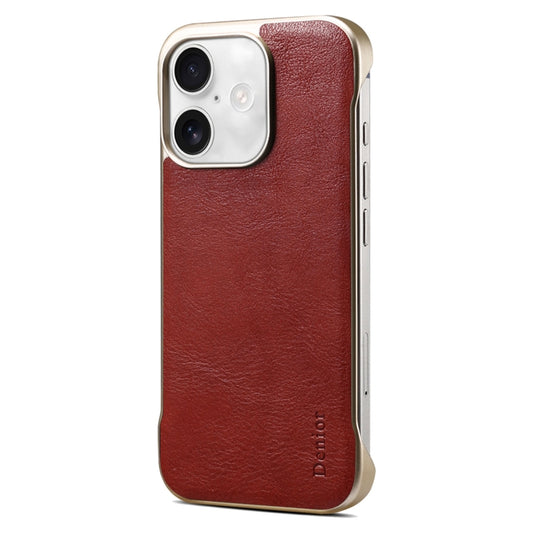 For iPhone 16 Plus Denior MagSafe Genuine Leather Calf Texture Phone Case(Red) by Denior