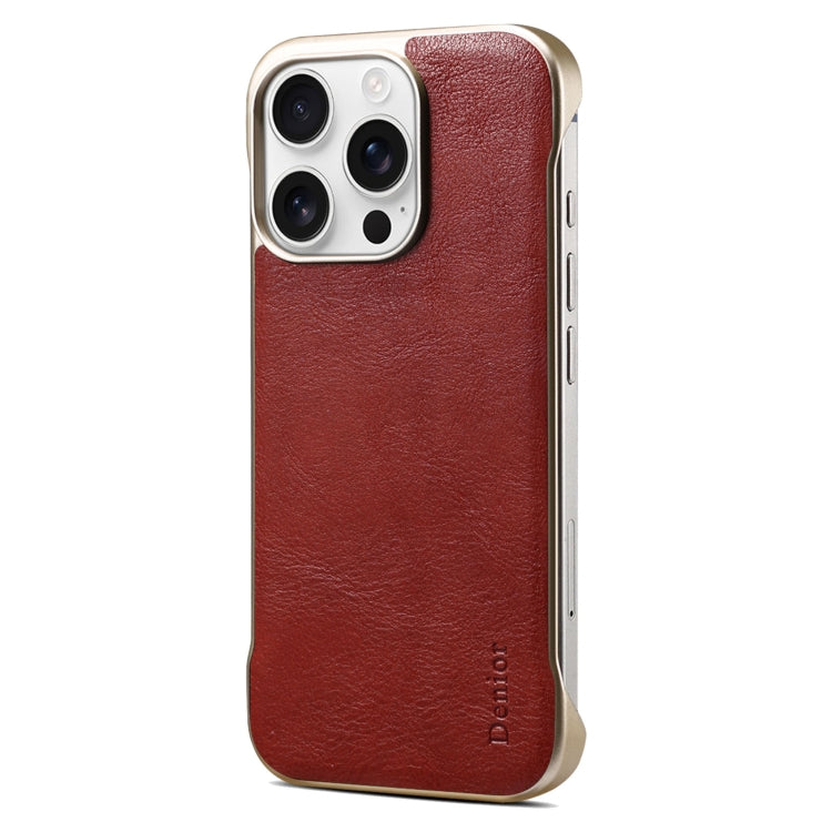 For iPhone 15 Pro Denior MagSafe Genuine Leather Calf Texture Phone Case(Red) by Denior